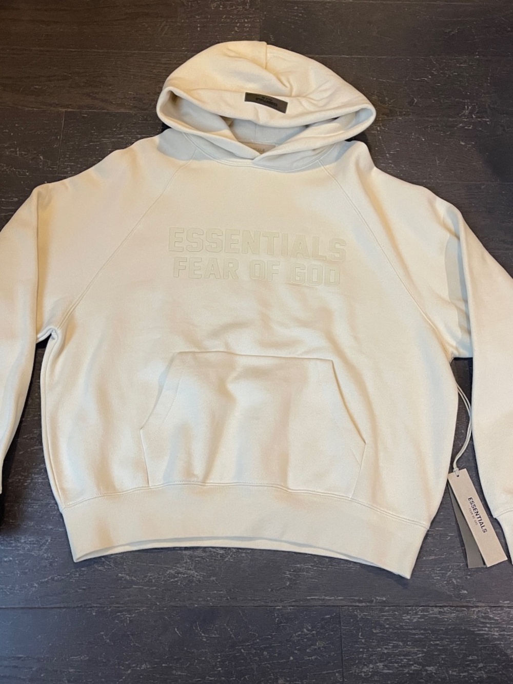 BNWT FEAR OF GOD ESSENTIALS creamy white Pullover Logo Hoodie sweater XSmall
